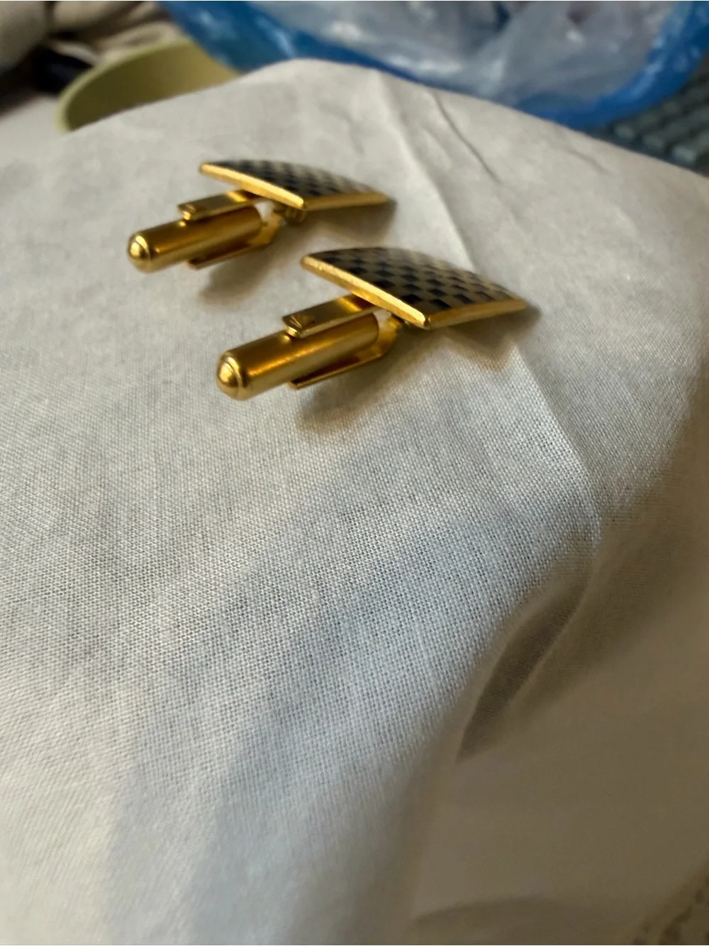 Men's Square Checkered Cufflinks in Silver with Black & Red Accents